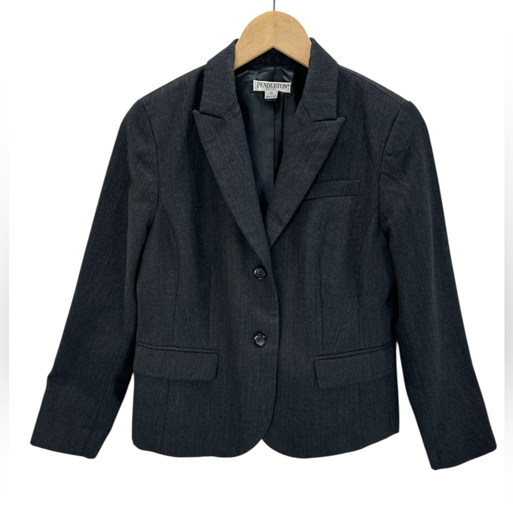 Pendleton Petite Charcoal Virgin Wool Blazer Jacket USA Heritage Old Money 10
